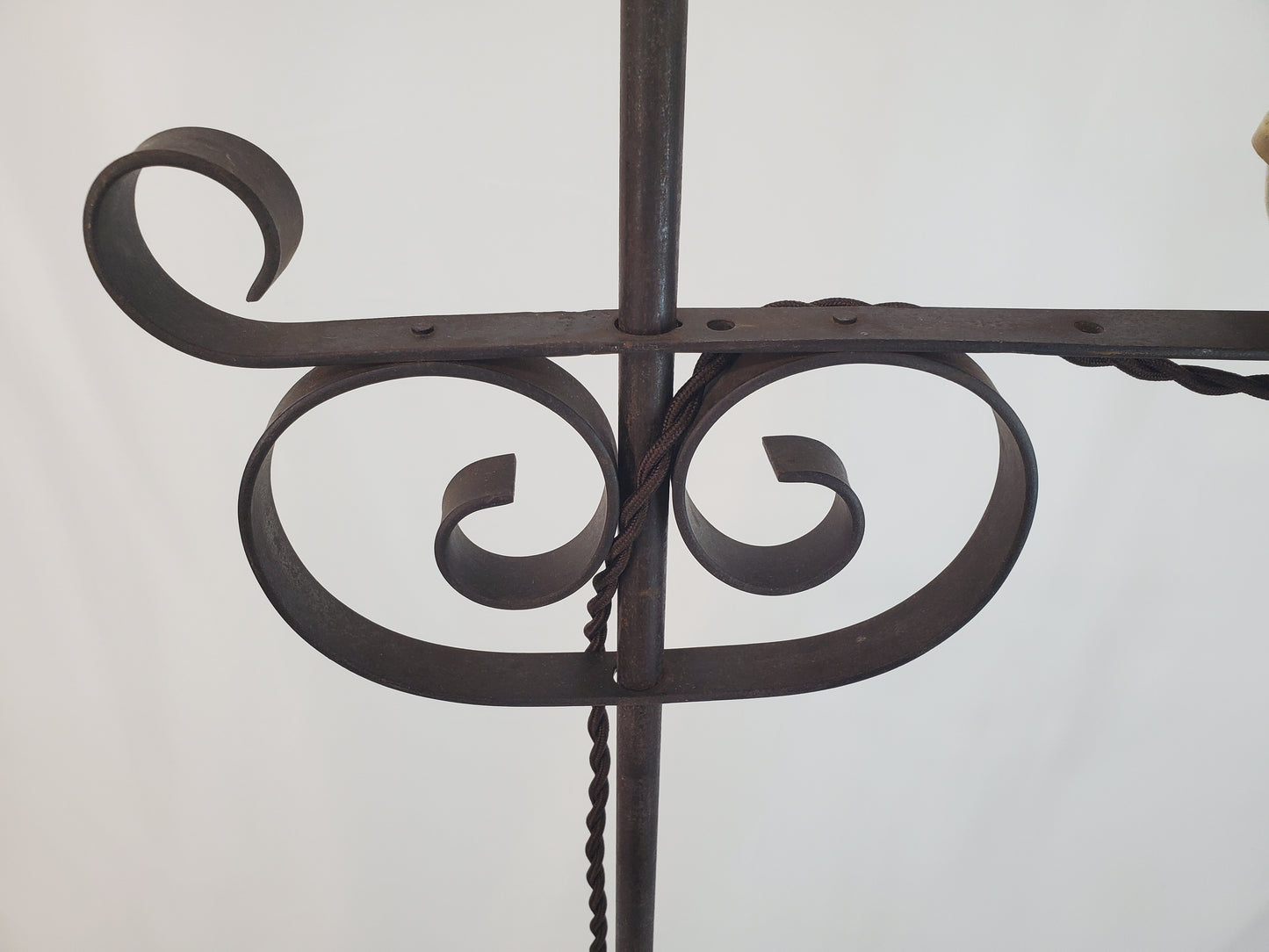 Antique Wrought Iron Bridge Arm Floor Lamp - Brass Oil Well Accent