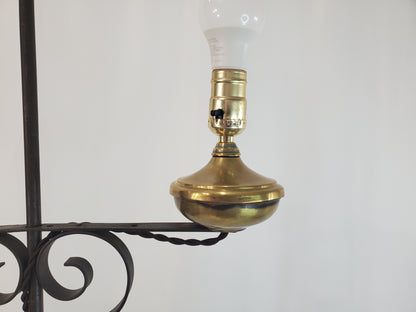 Antique Wrought Iron Bridge Arm Floor Lamp - Brass Oil Well Accent