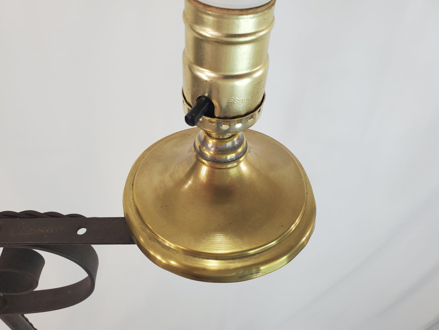 Antique Wrought Iron Bridge Arm Floor Lamp - Brass Oil Well Accent