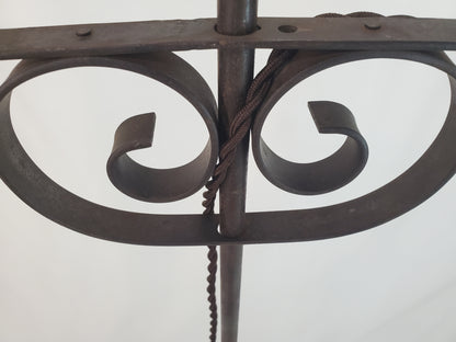 Antique Wrought Iron Bridge Arm Floor Lamp - Brass Oil Well Accent