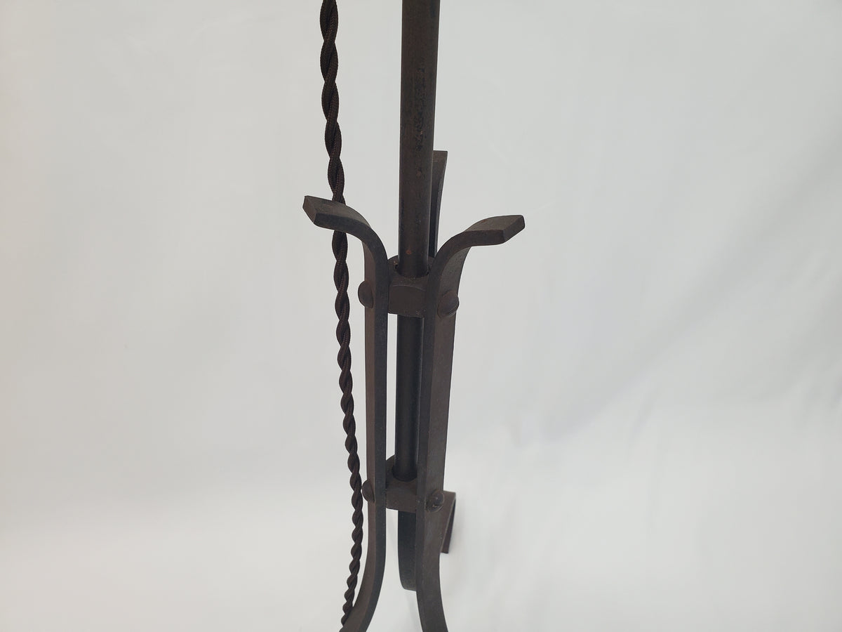 Antique Wrought Iron Bridge Arm Floor Lamp - Brass Oil Well Accent