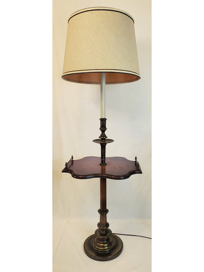 Vintage Stiffel Brass & Wood Floor Lamp and Table Combo