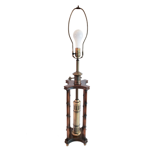 Brass Oil Lamp With Bamboo Styled Wood Frame By Knob Creek