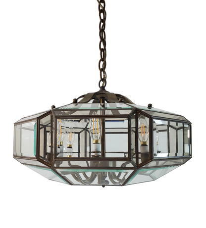 MCM 8-light Brass and Beveled Glass Chandelier Pendant