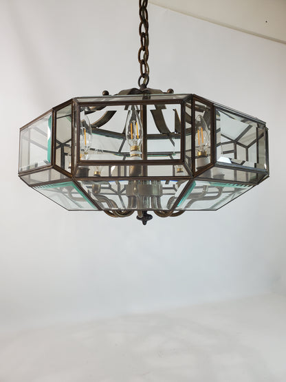 MCM 8-light Brass and Beveled Glass Chandelier Pendant