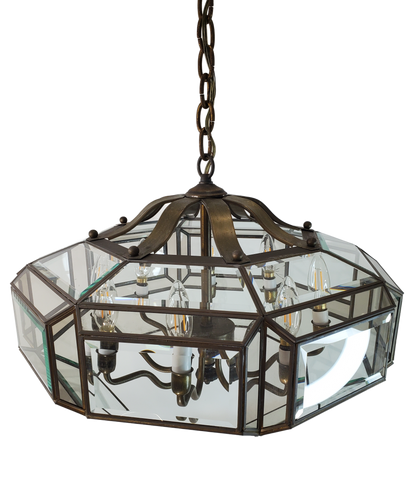 MCM 8-light Brass and Beveled Glass Chandelier Pendant