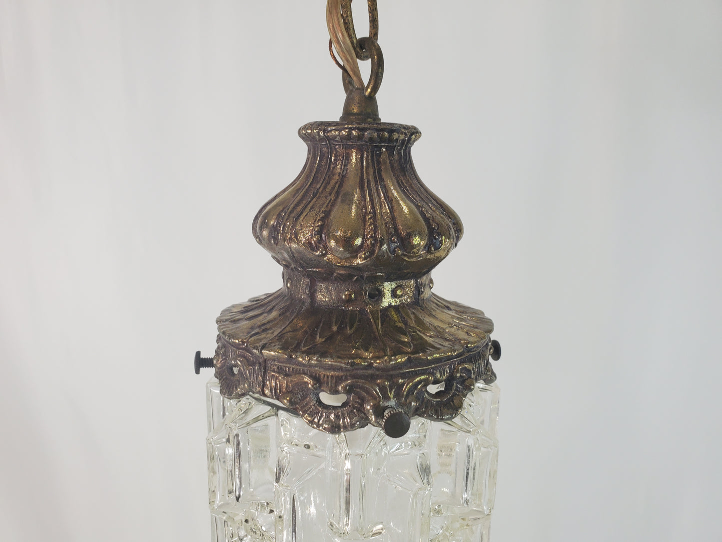 Mid-Century Modern Tri-Lite Textured Glass Pendant Light Pair-2