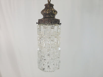 Mid-Century Modern Tri-Lite Textured Glass Pendant Light Pair-2