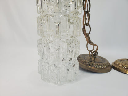 Mid-Century Modern Tri-Lite Textured Glass Pendant Light Pair-2