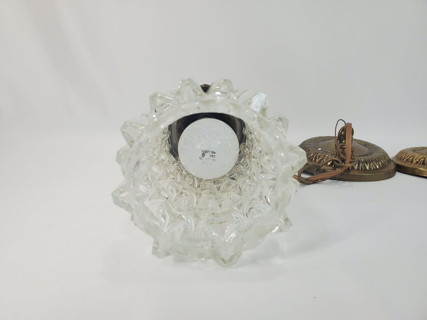 Mid-Century Modern Tri-Lite Textured Glass Pendant Light Pair-2