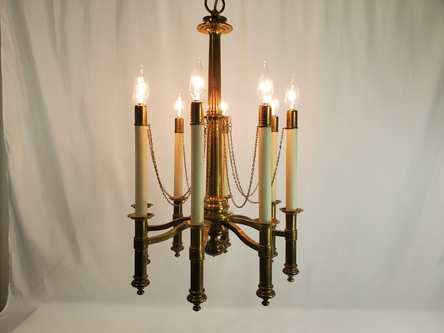 Mid Century Chapman Brass 8-Light Candlestick Chandelier