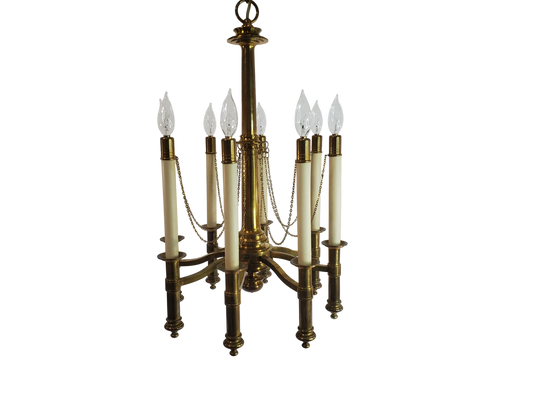 Mid Century Chapman Brass 8-Light Candlestick Chandelier