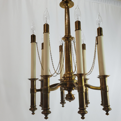Mid Century Chapman Brass 8-Light Candlestick Chandelier