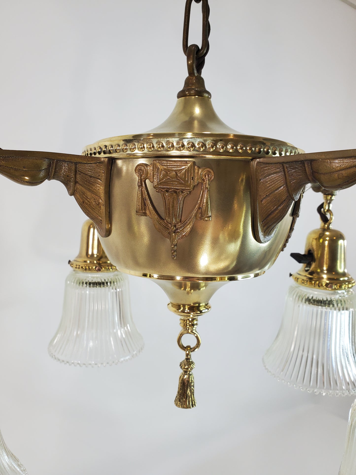 Neoclassical Brass Four Arm Chandelier