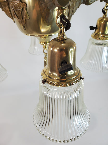 Neoclassical Brass Four Arm Chandelier