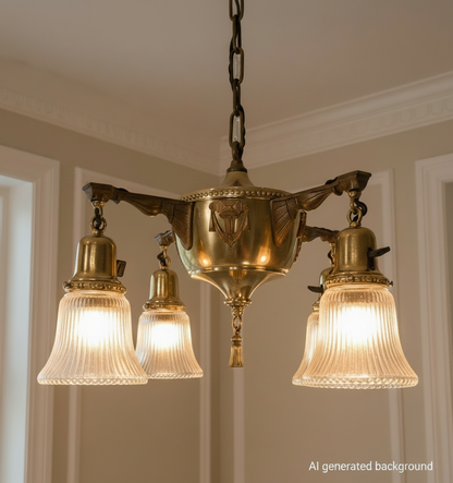 Neoclassical Brass Four Arm Chandelier
