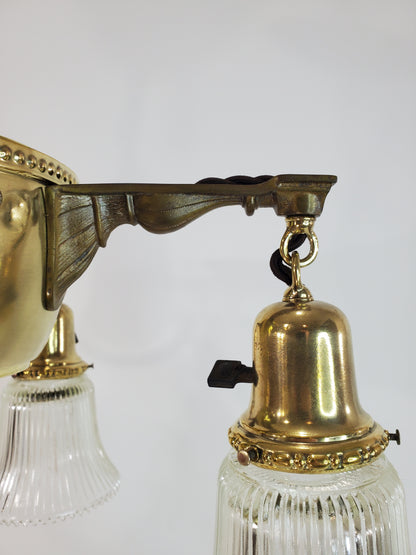 Neoclassical Brass Four Arm Chandelier