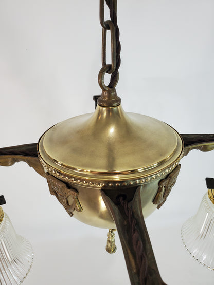 Neoclassical Brass Four Arm Chandelier