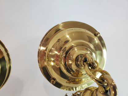 Pair Antique Brass Pendant Light Fixtures antique - glass shades