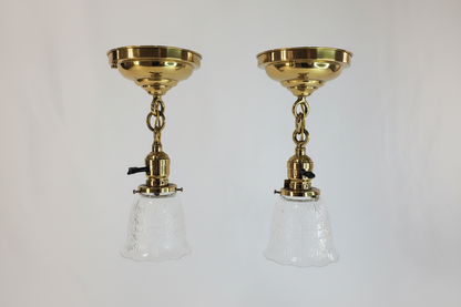 Pair Antique Brass Pendant Light Fixtures antique - glass shades