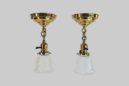 Pair Antique Brass Pendant Light Fixtures antique - glass shades