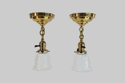 Pair Antique Brass Pendant Light Fixtures antique - glass shades