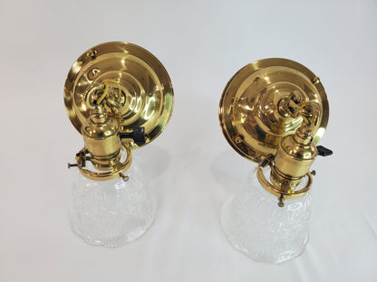 Pair Antique Brass Pendant Light Fixtures antique - glass shades
