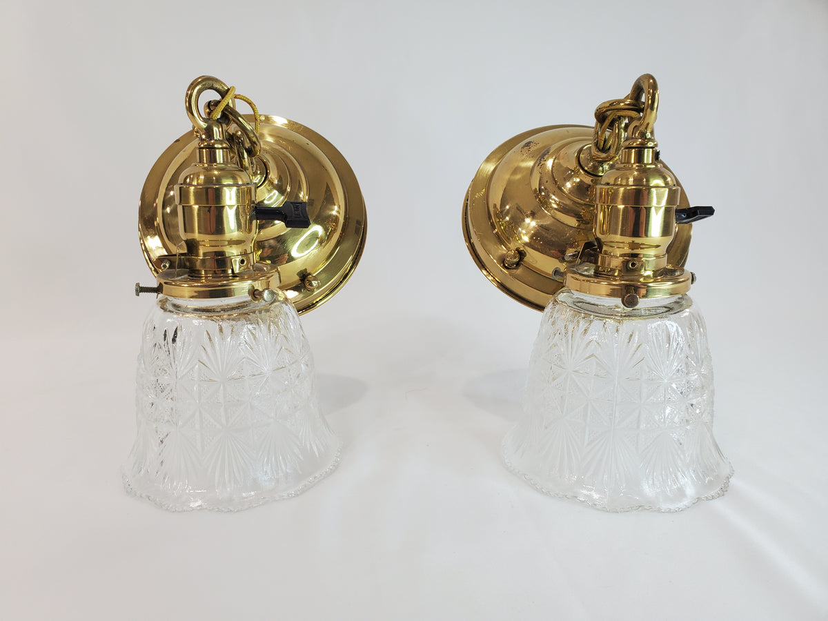 Pair Antique Brass Pendant Light Fixtures antique - glass shades