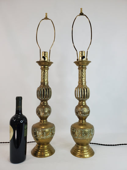 Pair Mid Century James Mont Style Brass Table Lamps