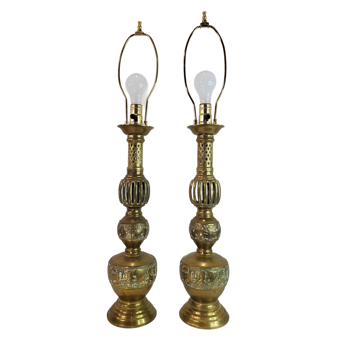 Pair Mid Century James Mont Style Brass Table Lamps