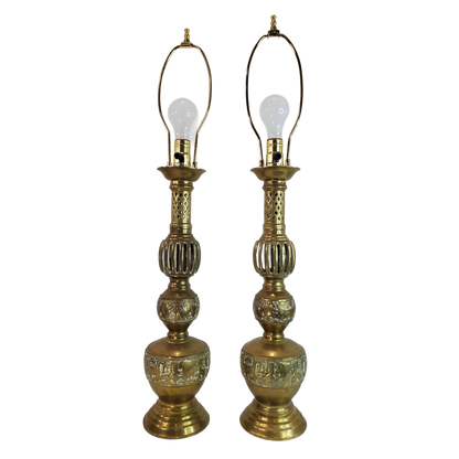 Pair Mid Century James Mont Style Brass Table Lamps