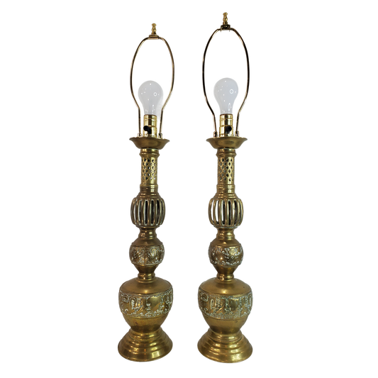 Pair Mid Century James Mont Style Brass Table Lamps