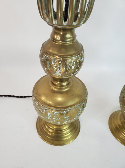 Pair Mid Century James Mont Style Brass Table Lamps