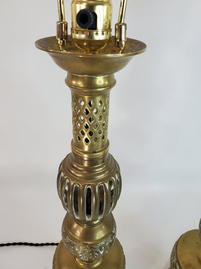 Pair Mid Century James Mont Style Brass Table Lamps