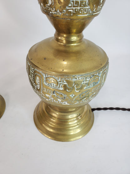 Pair Mid Century James Mont Style Brass Table Lamps