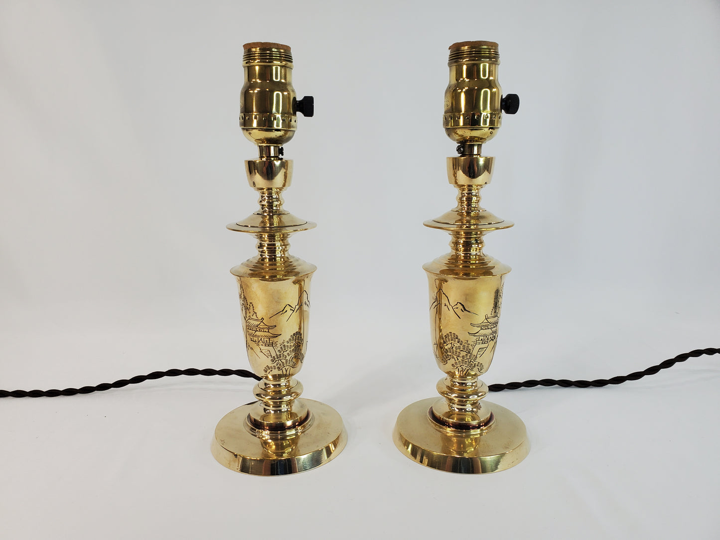 Pair Petite Mid-Century James Mont Style Brass Lamps