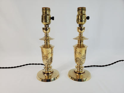 Pair Petite Mid-Century James Mont Style Brass Lamps