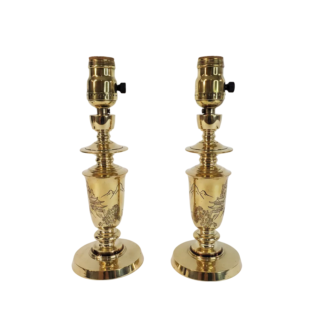 Pair Petite Mid-Century James Mont Style Brass Lamps