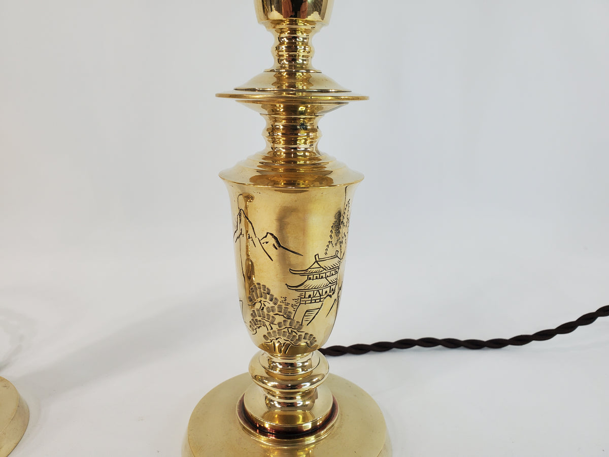 Pair Petite Mid-Century James Mont Style Brass Lamps