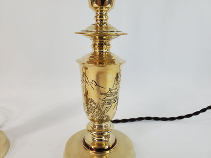 Pair Petite Mid-Century James Mont Style Brass Lamps