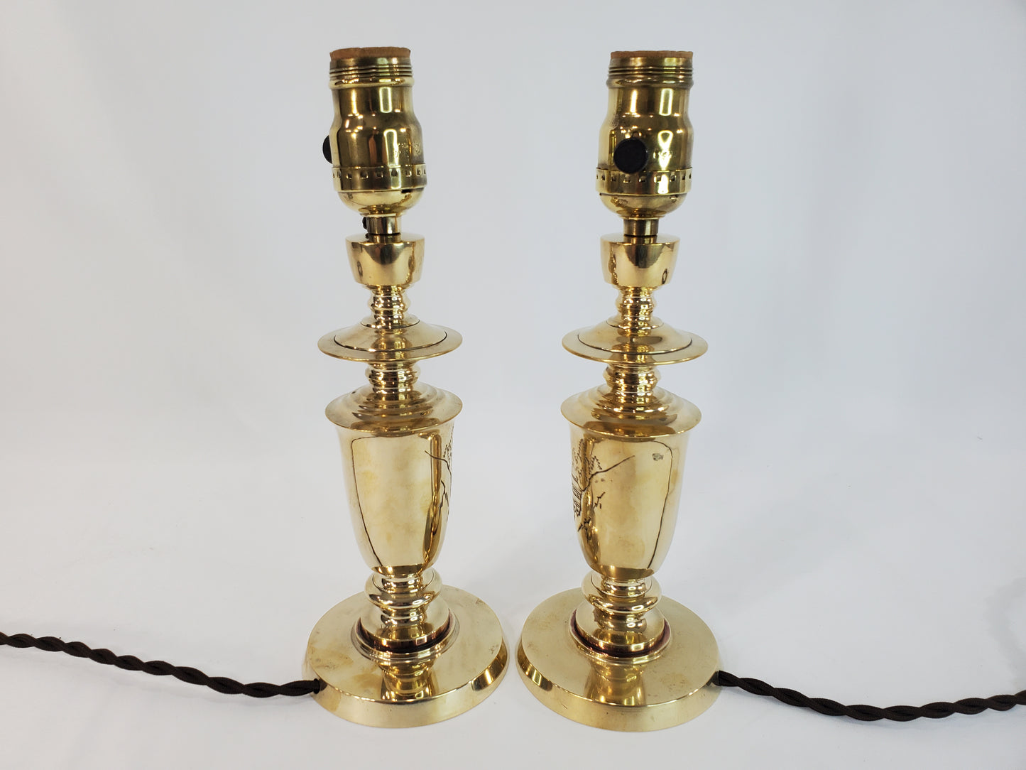 Pair Petite Mid-Century James Mont Style Brass Lamps