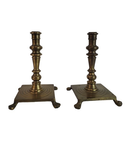 Pair Vintage Brass Candlesticks With Lion Claw Feet