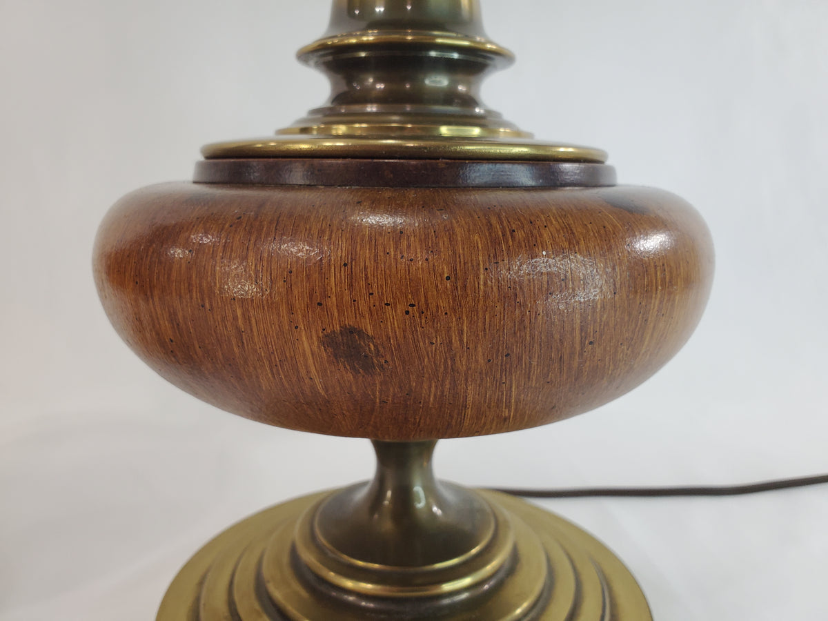 Pair Vintage Brass and Wood Candlestick Table Lamps