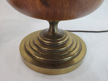 Pair Vintage Brass and Wood Candlestick Table Lamps