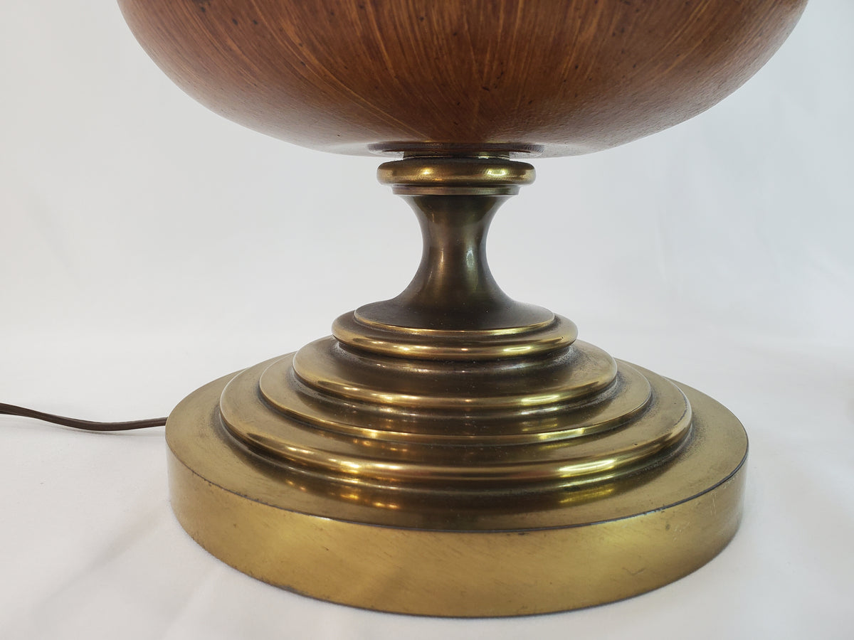 Pair Vintage Brass and Wood Candlestick Table Lamps