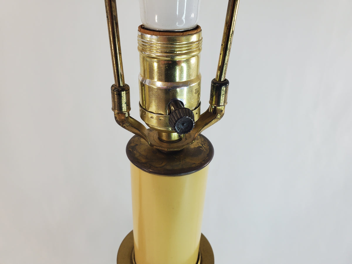 Pair Vintage Brass and Wood Candlestick Table Lamps