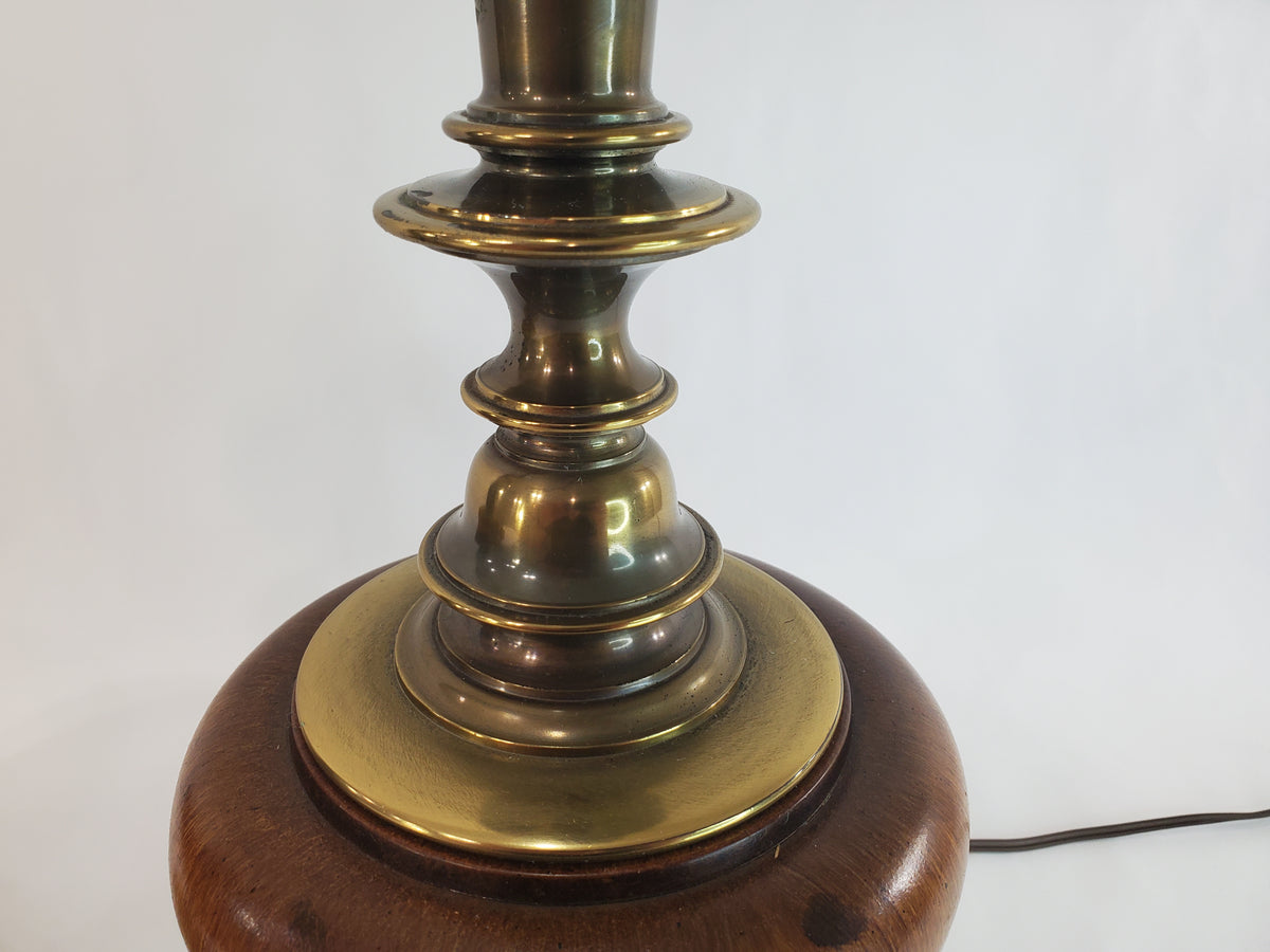 Pair Vintage Brass and Wood Candlestick Table Lamps
