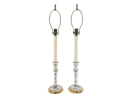 Pair Vintage Frederick Cooper Hand-Painted Chinoiserie Candlestick Lamps