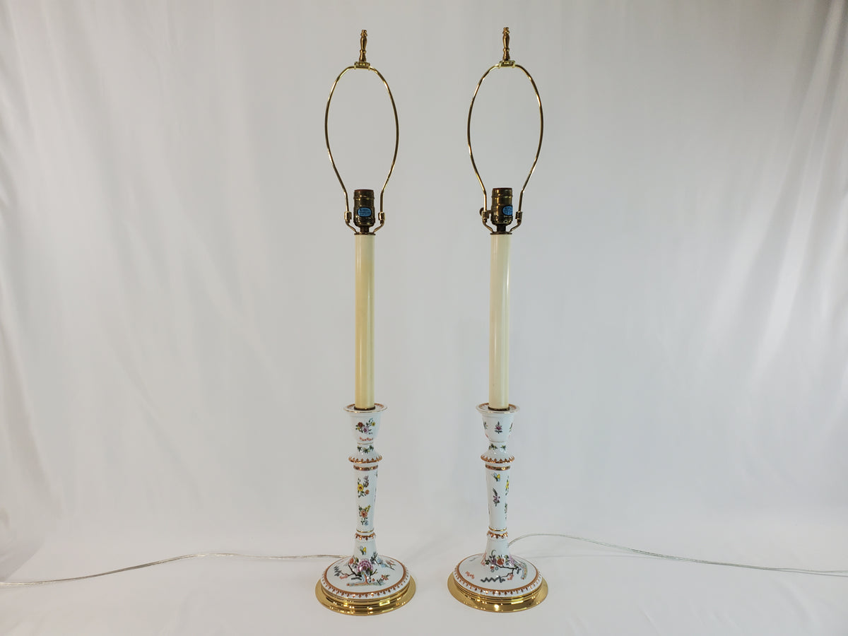 Pair Vintage Frederick Cooper Hand-Painted Chinoiserie Candlestick Lamps