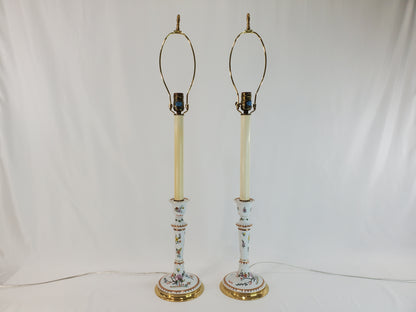 Pair Vintage Frederick Cooper Hand-Painted Chinoiserie Candlestick Lamps